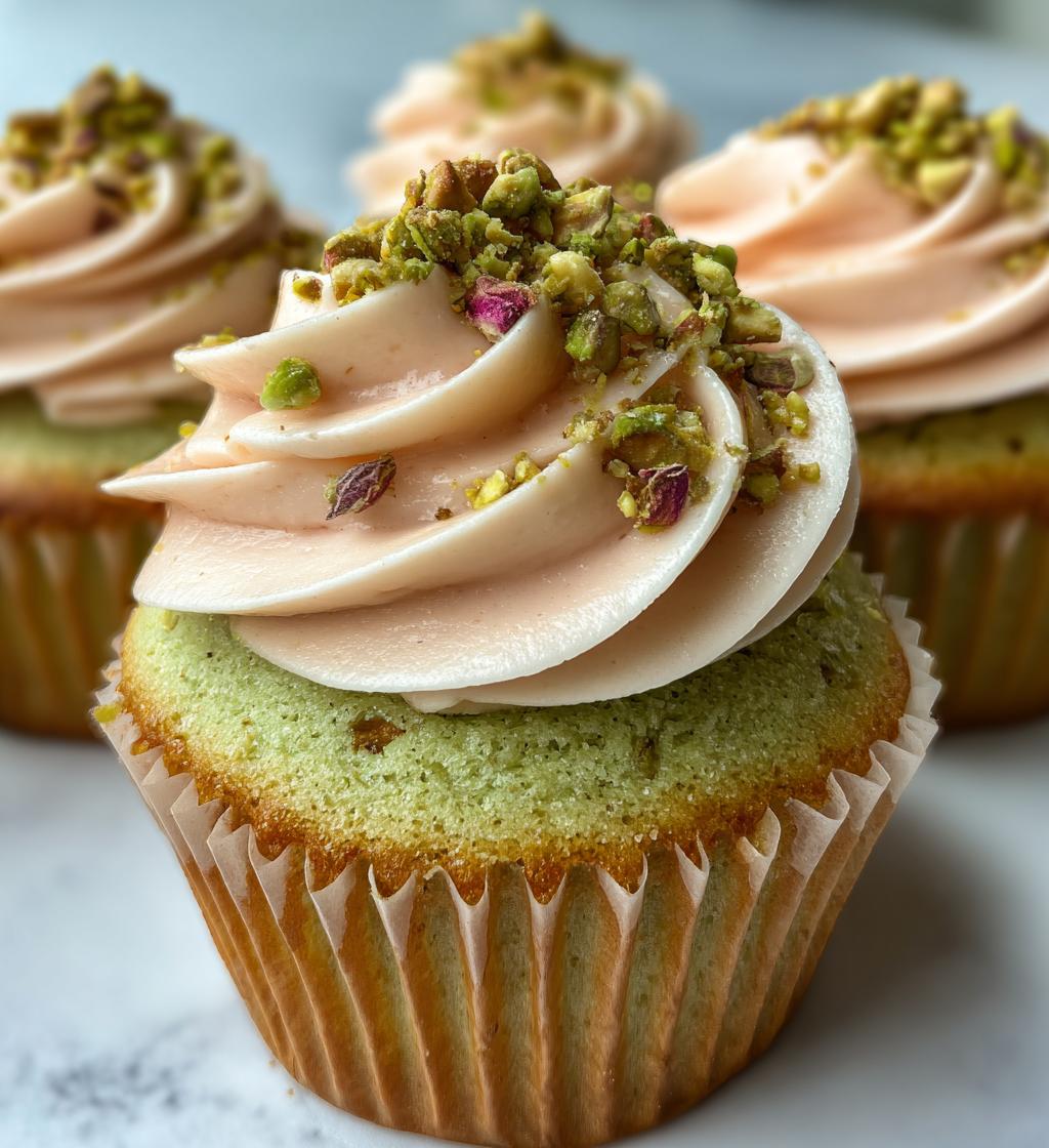 Pistachio Rose Cupcakes