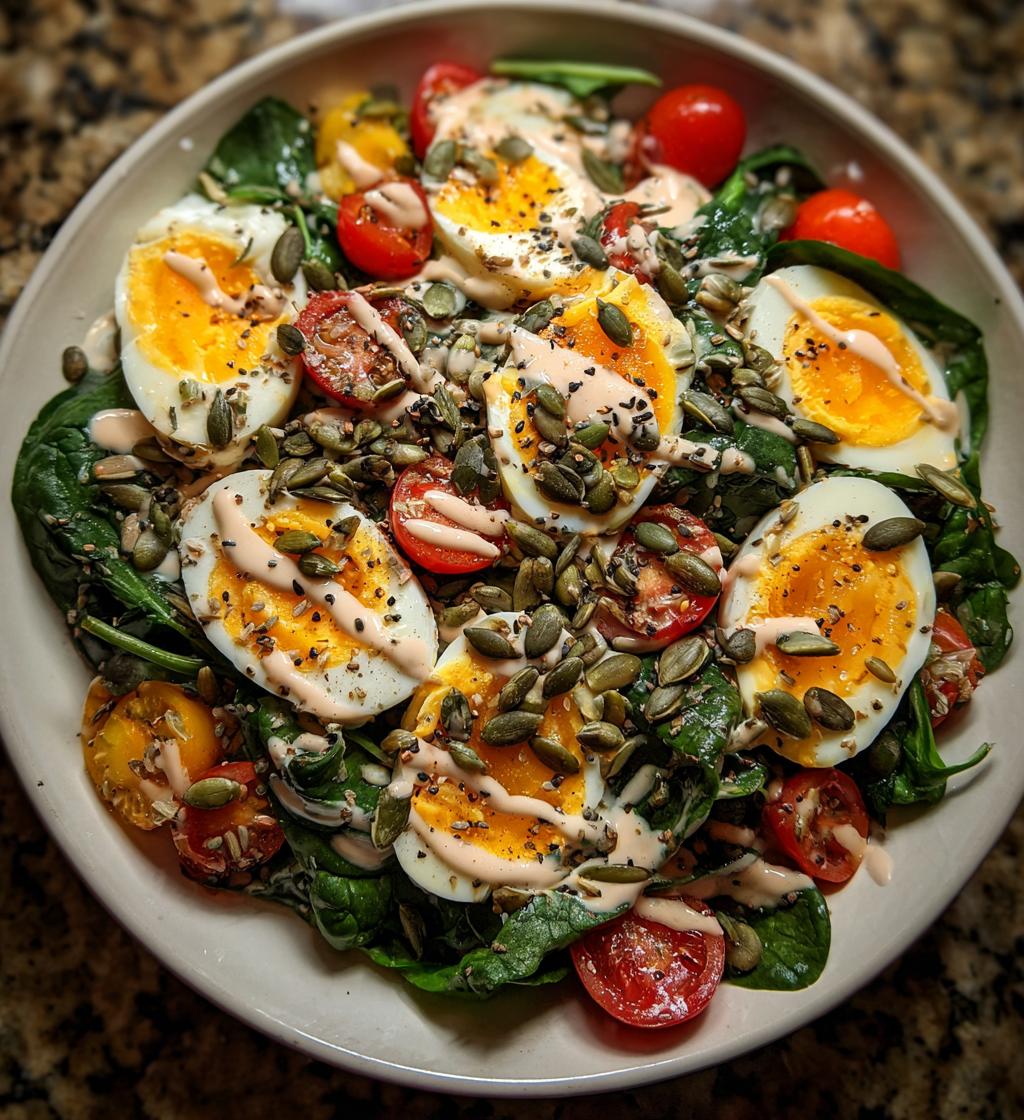 Spinach Salad with Boiled Eggs & Seeds - detail 1