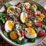 Spinach Salad with Boiled Eggs & Seeds