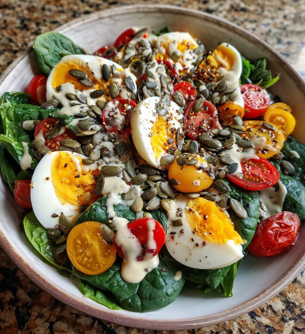 Spinach Salad with Boiled Eggs & Seeds